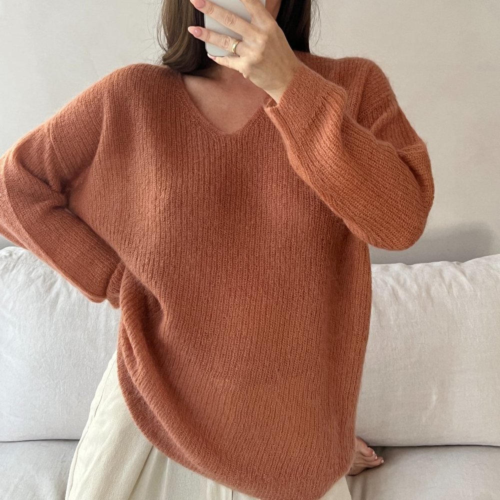 Jenni Kayne Mohair V Neck, Salmon Pink